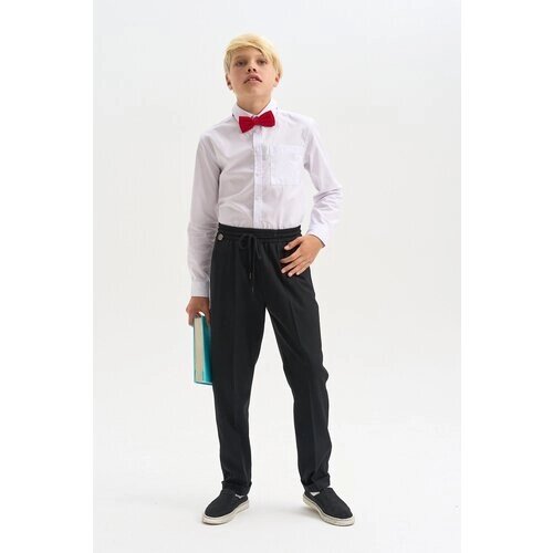 Школьные брюки чинос Шалуны, классический стиль, пояс на резинке, размер 38, 158, черный