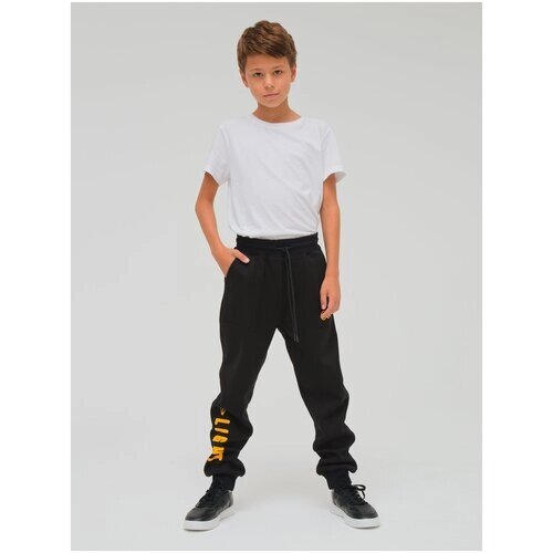Школьные брюки джоггеры WBR демисезонные, спортивный стиль, карманы, манжеты, размер 140, черный