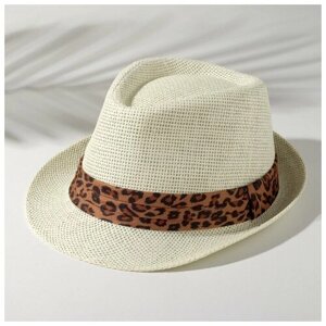 Шляпа женская MINAKU "Леопард", размер 56-58, цвет экрю
