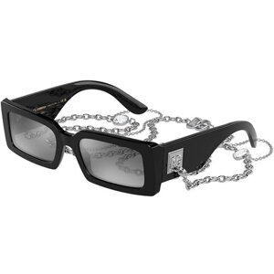 Солнцезащитные очки DOLCE & GABBANA, прямоугольные, оправа: пластик, зеркальные, для женщин, черный