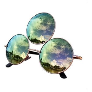 Солнцезащитные очки , круглые, оправа: металл, зеркальные, серый