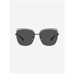 Солнцезащитные очки Polaroid, прямоугольные, оправа: металл, поляризационные, черный