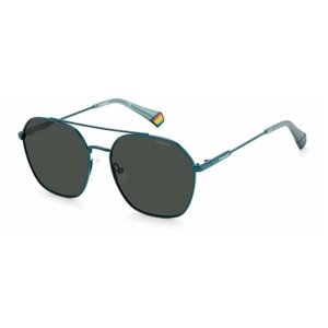 Солнцезащитные очки Polaroid, шестиугольные, оправа: металл, поляризационные, с защитой от УФ, синий