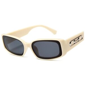 Солнцезащитные очки S00064, прямоугольные, оправа: пластик, с защитой от УФ, поляризационные, зеркальные, бежевый