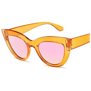 Солнцезащитные очки S00082, кошачий глаз, оправа: пластик, с защитой от УФ, поляризационные, зеркальные, оранжевый