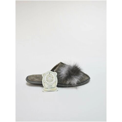 Тапочки ОвчинаТорг, натуральный мех, нескользящая подошва, размер 40, серый