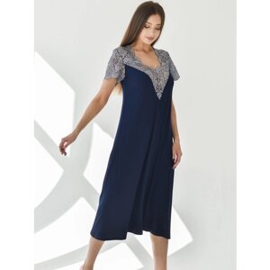 Женская ночная сорочка вискоза, премиум-качество, сорочка длинная размер 52 цвет темно-синий