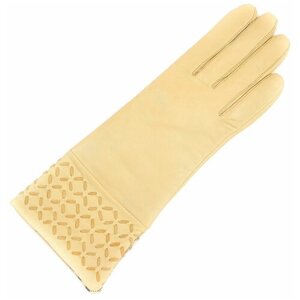Женские перчатки из натурально кожи на трикотажной подкладке FINNEMAX, размер 7, песочные.