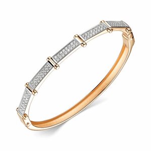 Жесткий браслет Diamant online, золото, 585 проба, фианит, длина 18 см.
