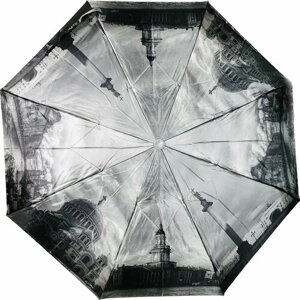 Зонт автомат, 3 сложения, купол 98 см, 8 спиц, для женщин, серый