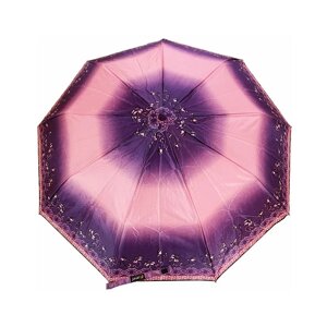 Зонт BETA, полуавтомат, складной, женский, арт. F 1904 B, светло-фиолетовый и фиолетовый фон, в центре и по краям цветы.