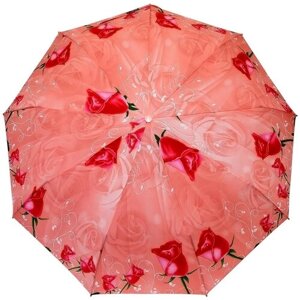 Зонт полуавтомат, 3 сложения, купол 102 см., 9 спиц, система «антиветер», чехол в комплекте, для женщин, розовый
