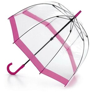 Зонт-трость FULTON, механика, купол 89 см., 8 спиц, система «антиветер», прозрачный, для женщин, розовый