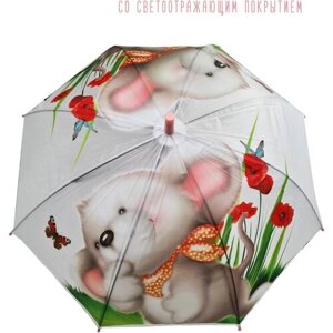 Зонт-трость механика, купол 82 см., для девочек, серый, розовый