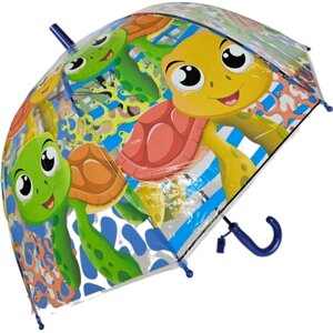 Зонт - трость прозрачный/ Детский зонтик от дождя GALAXY, полуавтомат, складной, арт. С-535, черепашки) синий