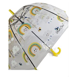 Зонт - трость прозрачный/ Детский зонтик от дождя GALAXY, полуавтомат, складной, арт. С-536, тучка+радуга) желтый