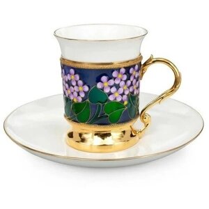 Чашка кофейная с блюдцем Русские самоцветы "Сирень" серебро и медь