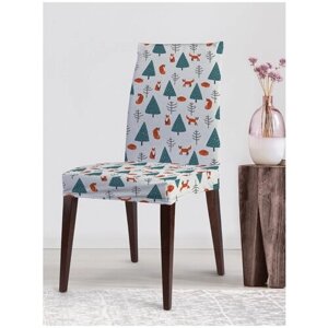 Декоративный чехол на стул JoyArty "Лисицы в лесу" со спинкой велюровый