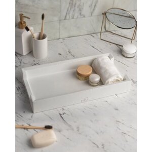 Декоративный поднос для ванной, подставка для косметики, органайзер в ванную James Long S GL, 40x20 см, бетон, белый глянцевый
