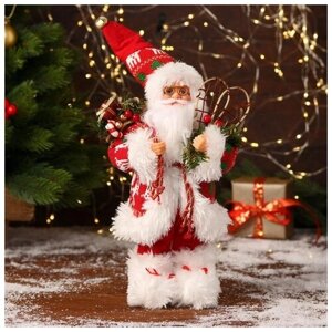 Фигурка Зимнее волшебство Дед Мороз в красной шубке, колпачке и с подарками 6938352, 30 см, красно-белый