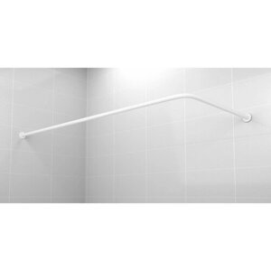 Карниз для ванной 145x75см (Штанга 20мм) Г-образный, угловой Усиленный, крепление 6см, цельнометаллический из нержавейки белого цвета