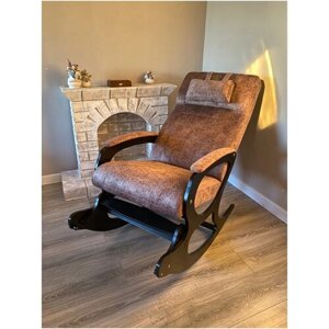 Кресло качалка для взрослых, классическая для дома и для дачи, велюр коричневый