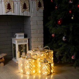 Luazon Lighting Светодиодная фигура «Ажурные подарки» 15, 20, 25 см, текстиль, металл, батарейки ААх2 (не в комплекте), свечение тёплое белое