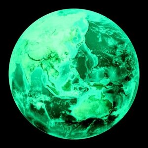 Наклейка 3Д интерьерная "Земля", светящаяся, 30х30см, цвет зеленый с синим
