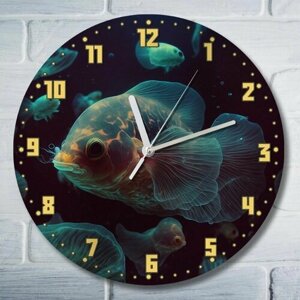 Настенные часы, деревянные, бесшумные, УФ печать Животные Рыбы - 8025