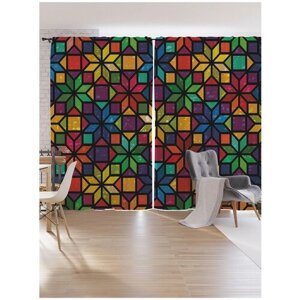 Шторы под лён JoyArty "Разноцветные мозаичные цветы", серия Oxford DeLux, 340х265 см