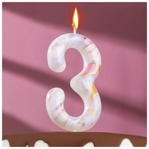 Свеча в торт "Белый мрамор", цифра "3", гигант, 12,5 см