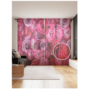 Тюль для кухни и спальни JoyArty "Фуксиевые розы", 2 полотна со шторной лентой шириной по 145 см, высота 265 см.
