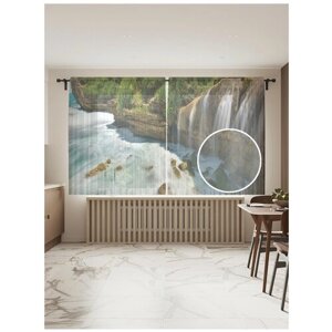 Тюль для кухни и спальни JoyArty "Мощный водопад", 2 полотна со шторной лентой шириной по 145 см, высота 180 см.