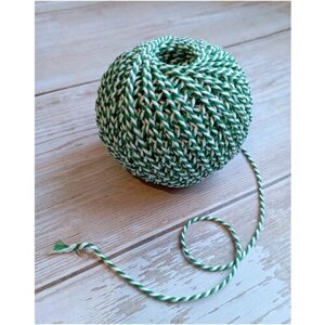 Веревка для подарочной упаковки зелено-белая 100м