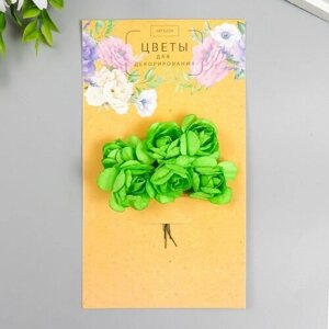 Цветы для декорирования Арт Узор "Чайные розы" 1 букет-6 цветов 9,5 см сочный зелёный