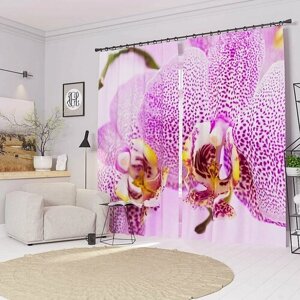 Фотошторы Орхидеи с розовыми вкраплениями Ш150xВ240 см. 2шт. Атлас на тесьме