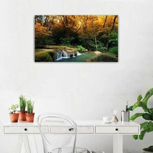 Картина на холсте 60x110 LinxOne "Река осень деревья Лес папоротник" интерьерная для дома / на стену / на кухню / с подрамником