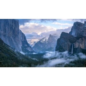 Картина на холсте 60x110 LinxOne "Yosemite горы парк тучи" интерьерная для дома / на стену / на кухню / с подрамником