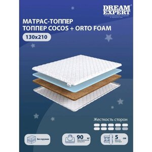 Матрас-топпер, Топпер-наматрасник DreamExpert Cocos + Orto Foam тонкий матрас, на резинке, Беспружинный, хлопковый, на кровать 130x210