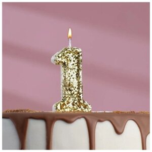 Свеча в торт «Блестки», цифра "1", золото, 6.5х4