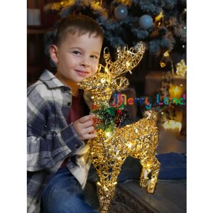 Светодиодный олень Merryland 55см, Украшение для праздника, Новогодний декор и подарок, Работа от сети 220В