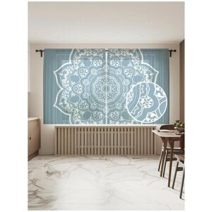 Тюль для кухни и спальни JoyArty "Ажурный лотос", 2 полотна со шторной лентой шириной по 145 см, высота 180 см.