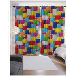 Фотошторы JoyArty Мозаика с квадратов на ленте p-21758, 145х265 см, 2 шт., разноцветный