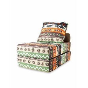 Кресло кровать с этническим рисунком из антивандального велюра "Morocco" со съемными чехлами, 40(20)x70x100(200) см