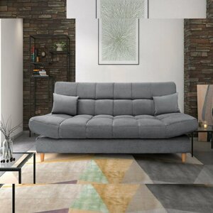 Саймон-прямой диван кровать Саймон (серый) с подушками и ящиком для белья, без подлокотников, с пружинным блоком, механизм клик-кляк, 210х90х105 см