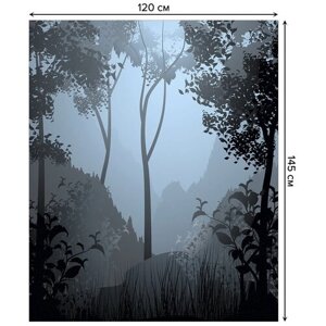 Скатерть прямоугольная JoyArty "Дымка в лесу" из сатена, 120x145 см