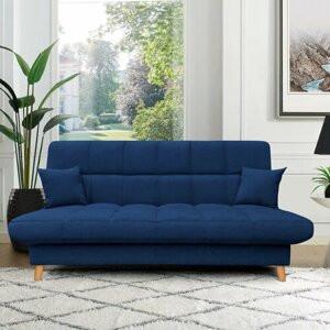 Стоун-прямой раскладной диван кровать (синий) со спальным местом с подушками с ящиком для хранения, без подлокотников, механизм клик-кляк, 200х93х99 см