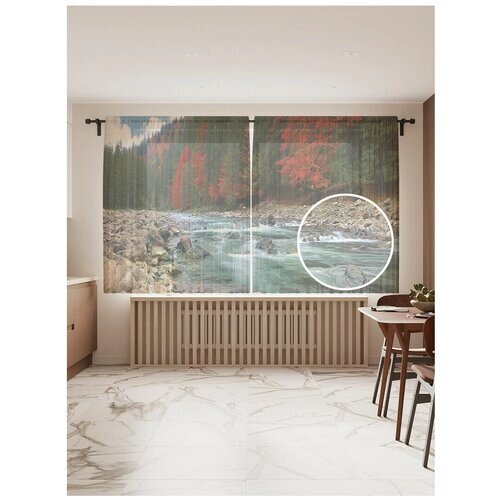 Тюль для кухни и спальни JoyArty "Быстрая река", 2 полотна со шторной лентой шириной по 145 см, высота 180 см.