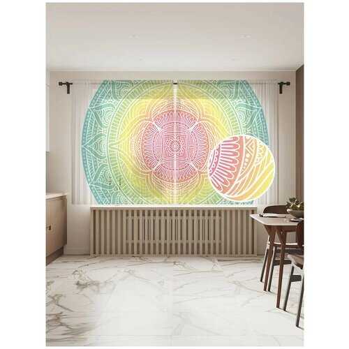 Тюль для кухни и спальни JoyArty "Индейская мандала", 2 полотна со шторной лентой, 145x180 см.