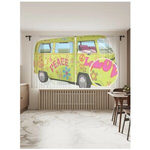 Тюль для кухни и спальни JoyArty "Машина мира", 2 полотна со шторной лентой шириной по 145 см, высота 180 см.